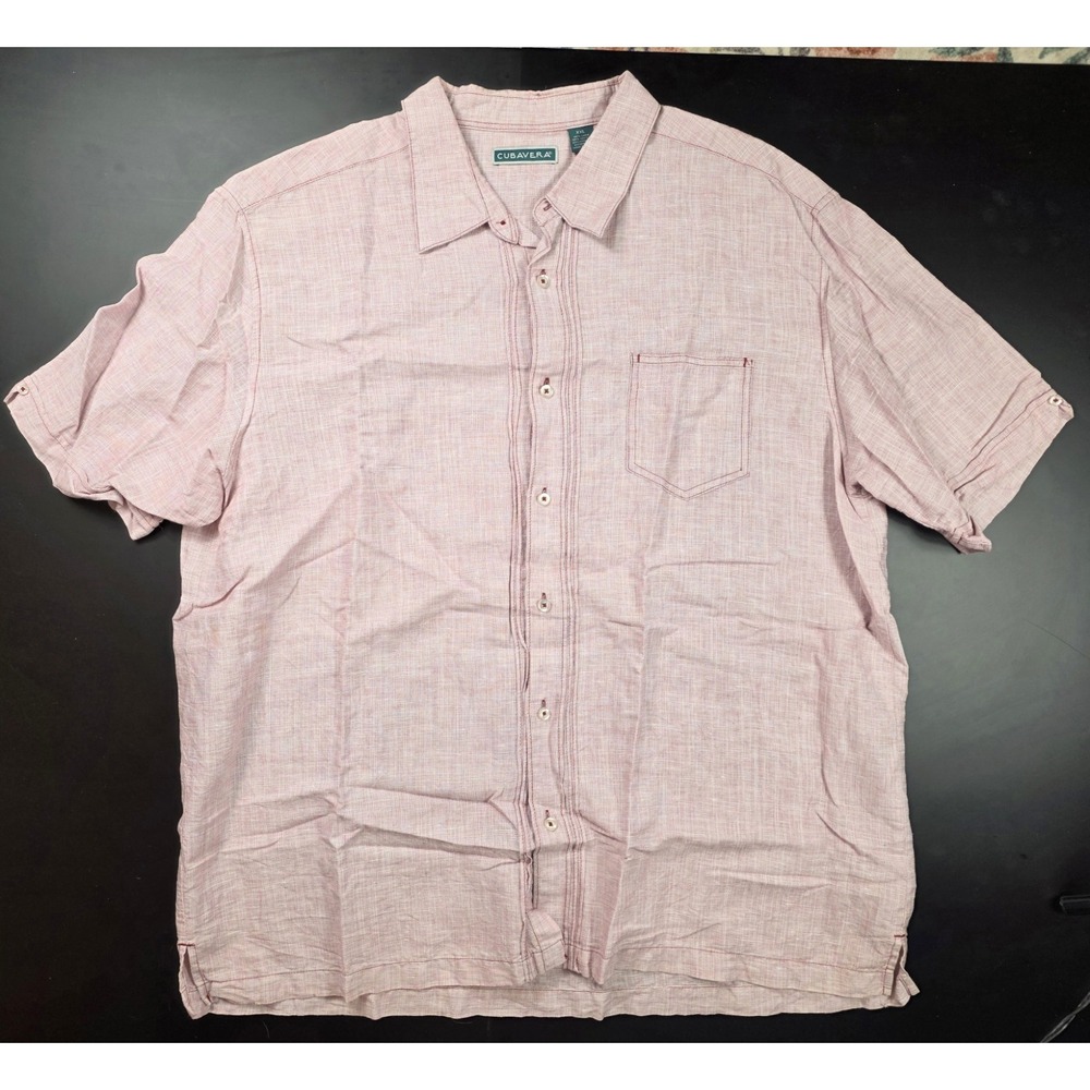 Cubavera Light Red Linen Short Sleeve Button Up Men's Size 2XL